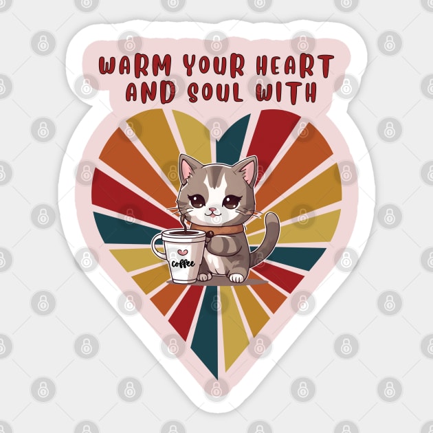 Warm your heart and soul with Cat and coffee KAWAII Sticker by KIRBY-Z Studio